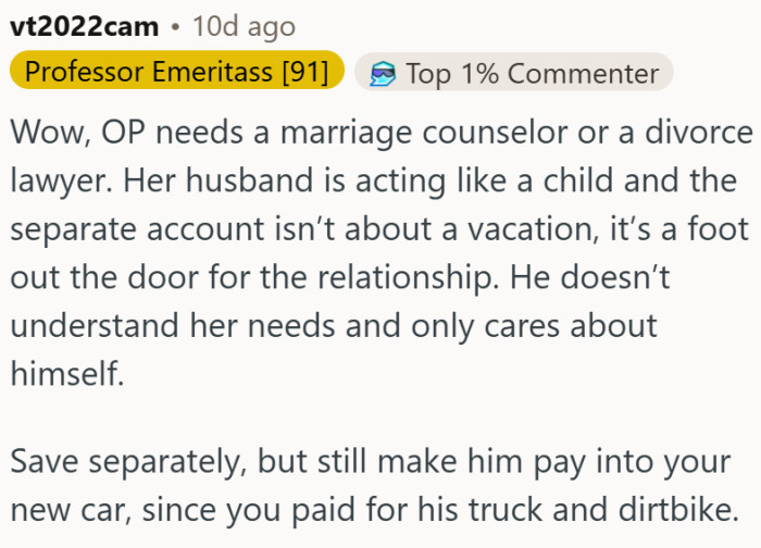 A marriage counselor or a divorce lawyer...