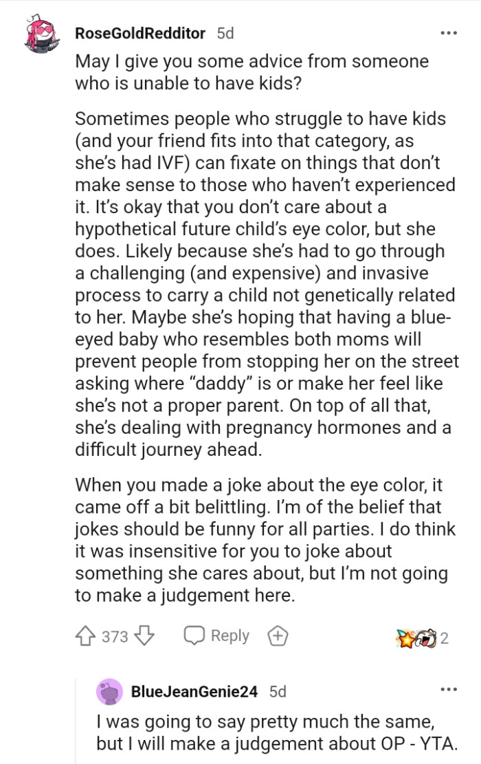 People who struggle to have kids can get fixated on things that don't make sense