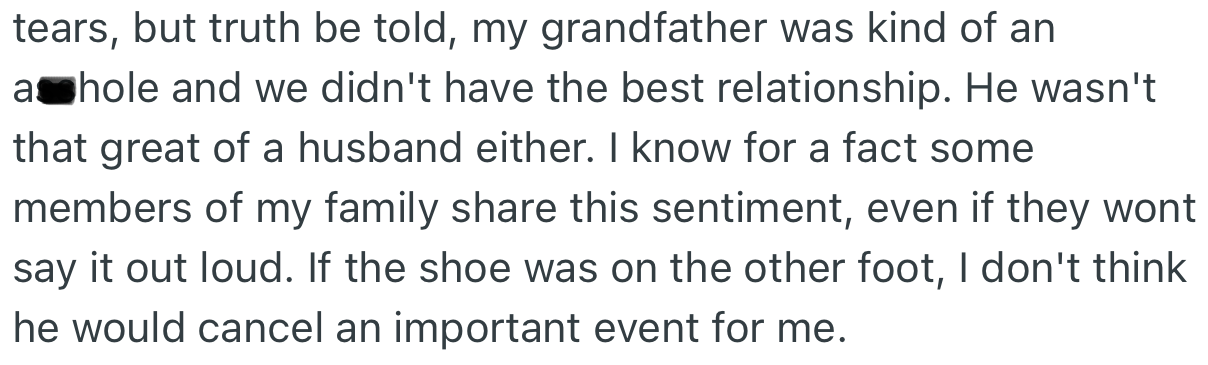 They didn’t have a great relationship, and OP is certain that some members of the family weren’t on good terms with him as well