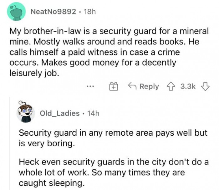 2. Security guard in any remote area pays well
