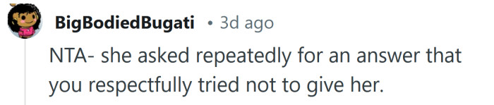 She asked repeatedly for an answer.