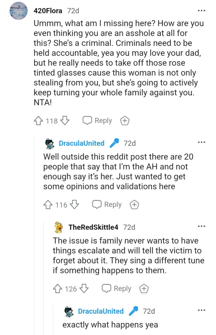 She's actively turning the whole family against OP.