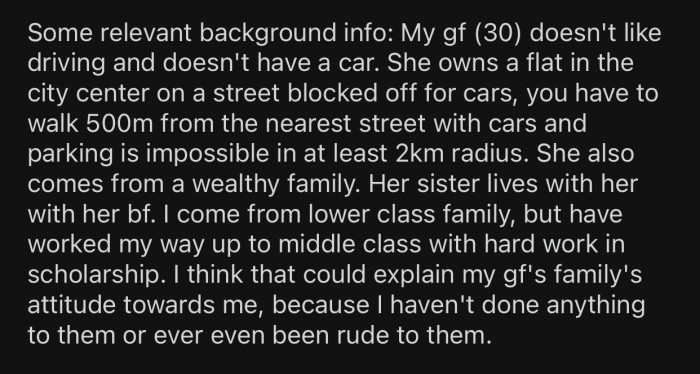 OP comes from a lower-class family, and his girlfriend's parents have always been rude to him.