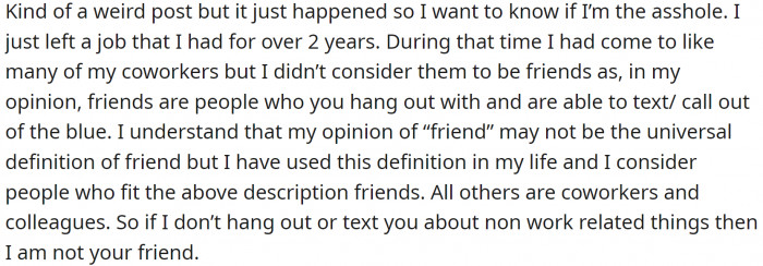 OP just left a job that they had held for over two years.