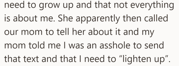 The private message quickly pulls other family members into the conflict.