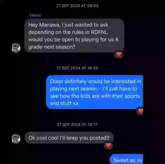 Aranui shared a screenshot of a supposed conversation with a coach from Melton South.