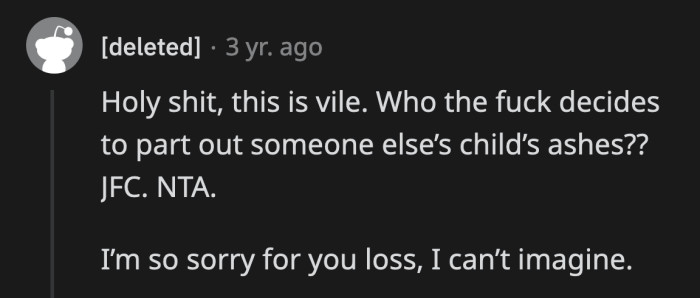 OP should stay away from her husband's family as soon as they return what was left of her son's ashes