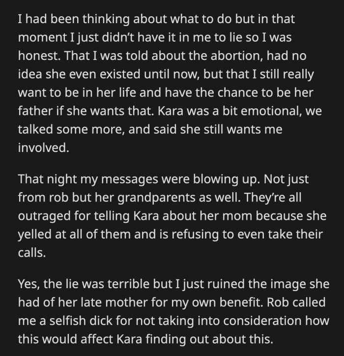 OP received angry messages from Kara's uncle and family. Kara yelled at them and refused to answer any of their phone calls.