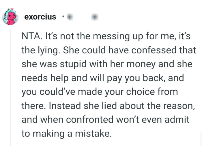 She could have just said what she used the money for