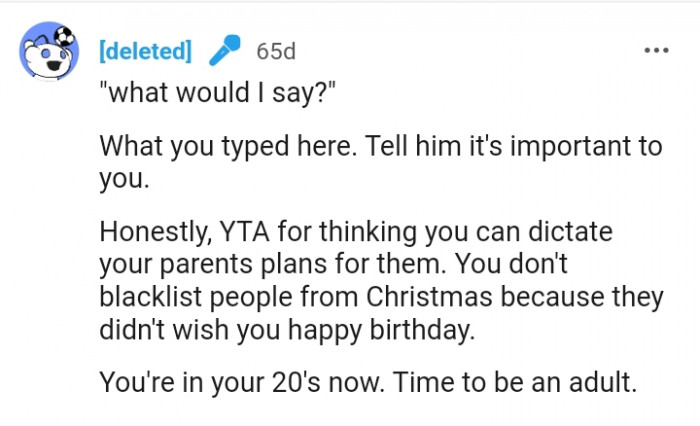 You can't dictate your parents' plans for them.