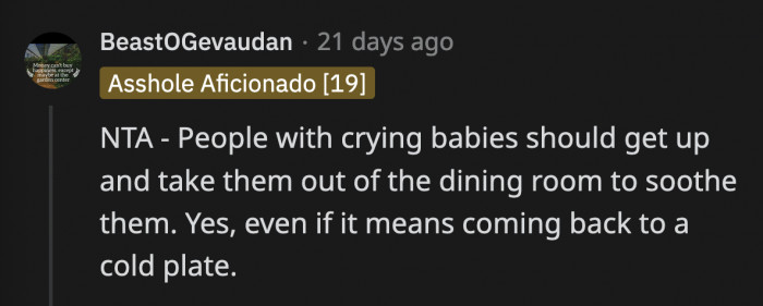 You can't let your kid cry their lungs out in a restaurant full of people and then feel offended when other patrons ask to be seated elsewhere