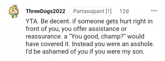 This Redditor would be ashamed if the OP was their son