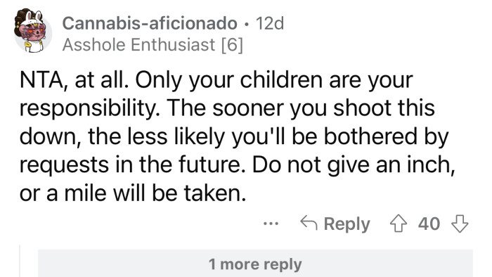 If OP agrees to do it once, she will be stuck with it for the foreseeable future.