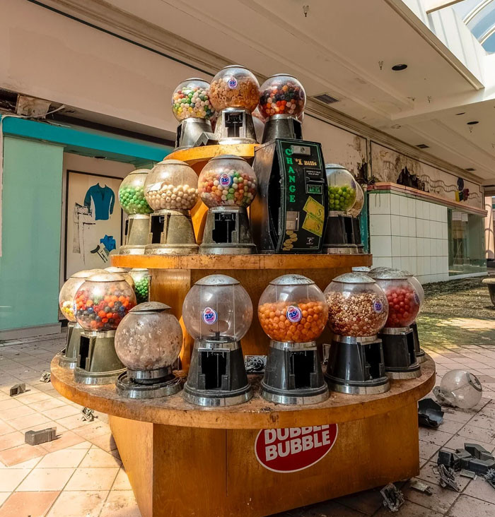 "Abandoned Mall With Gumballs Left Behind"