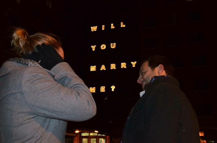 11. My best friend proposed to his girlfriend last week in a 10-story college dormitory.