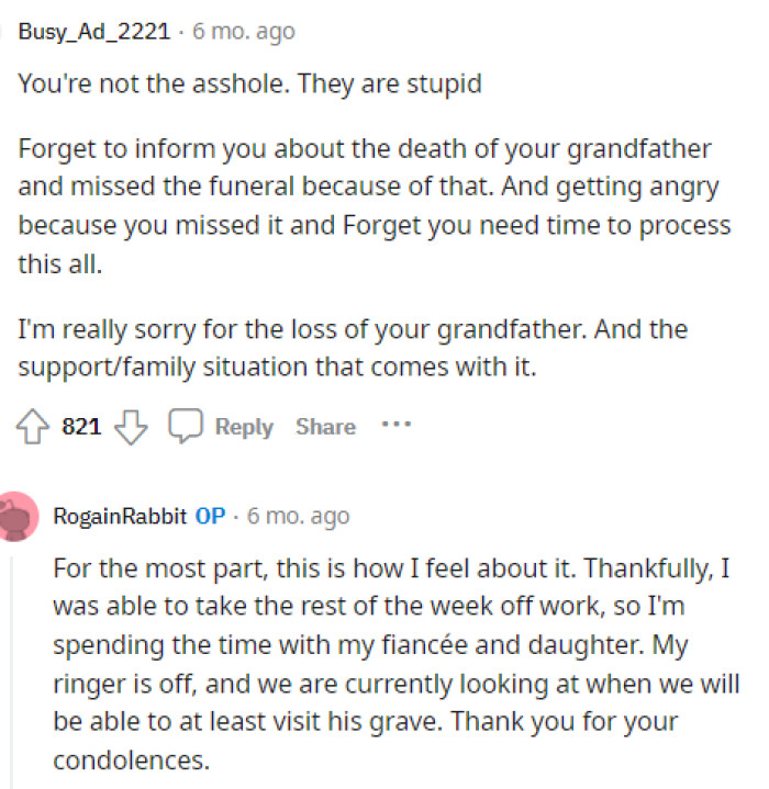 Many people came to the comments to tell him that he's not TA and that his family was in the wrong for not including him in the original post.