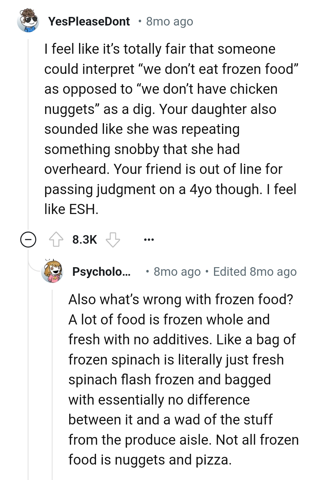 We don't eat frozen food