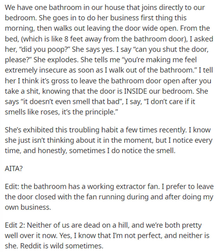 OP's post is pretty much to the point, and he explains his reasoning for asking her to do this while also giving us insight into her reaction.