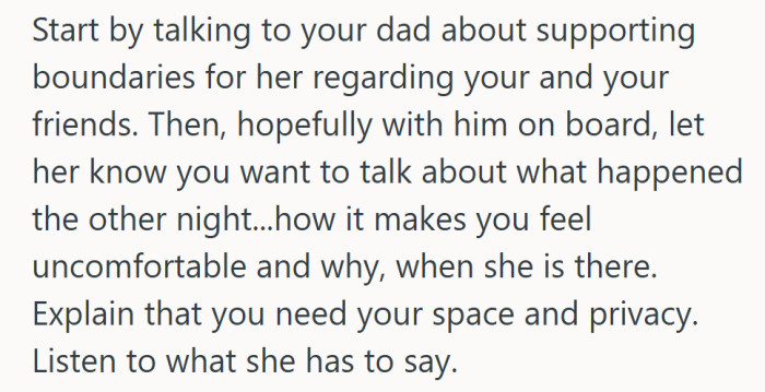 The focus here is on honest communication, starting with support from dad and ending with a calm conversation that respects everyone’s feelings.