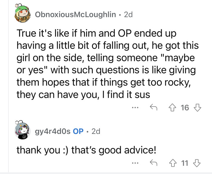 OP's boyfriend is saving that girl for a 'rainy day.'
