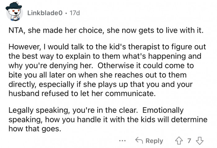 She has to live with her choice.