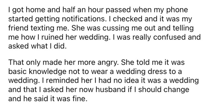 But soon after the OP arrived home that night, he received some text messages from his friend telling him he 