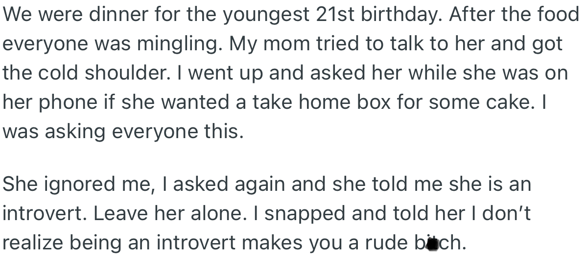 OP got fed up with her SIL’s attitude and gave her a piece of her mind at a family gathering