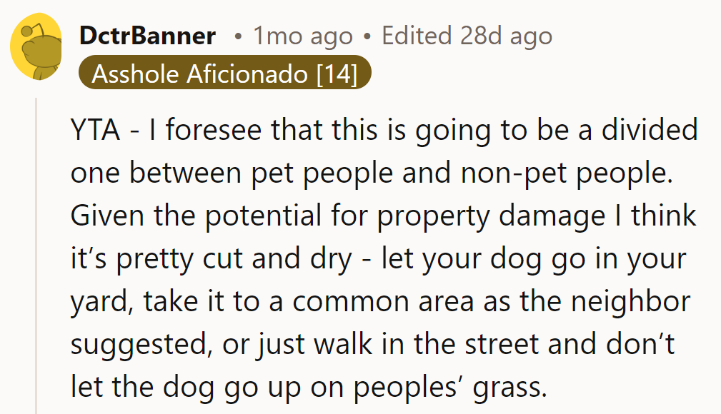 YTA: Avoid the grass drama—keep Fido on a tight leash or find a designated pee-venue!