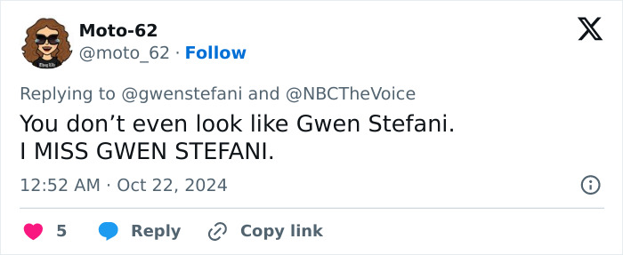 She doesn't look like Gwen, a fan wrote