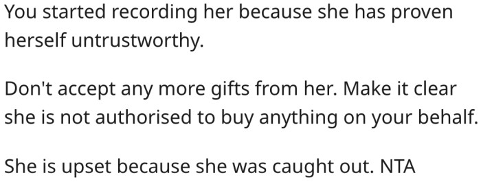 5. She should stop accepting gifts from her mother-in-law.