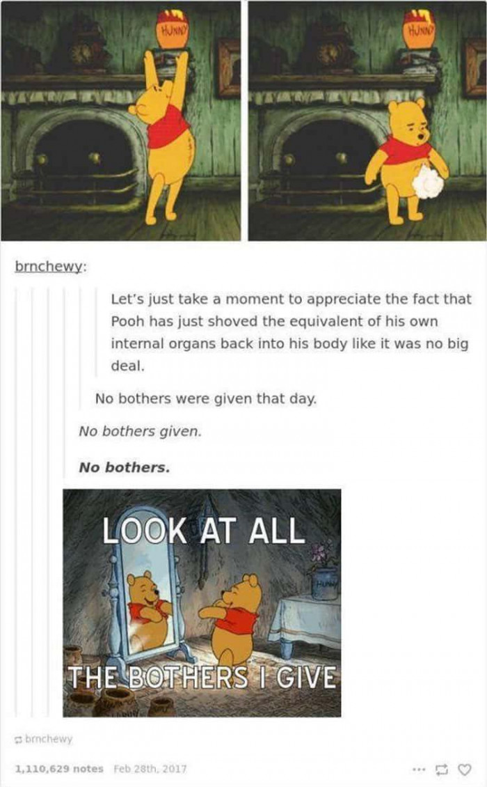14. Pooh is the definition of 'No Bother.'
