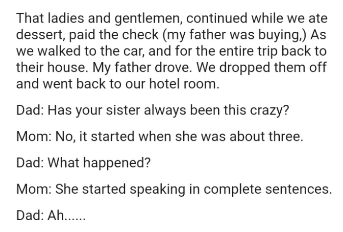 It all started when she started speaking in complete sentences