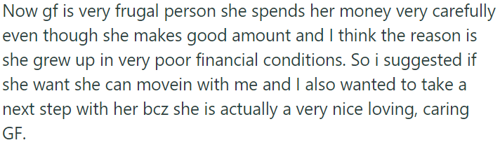 OP proposed she move in with him.