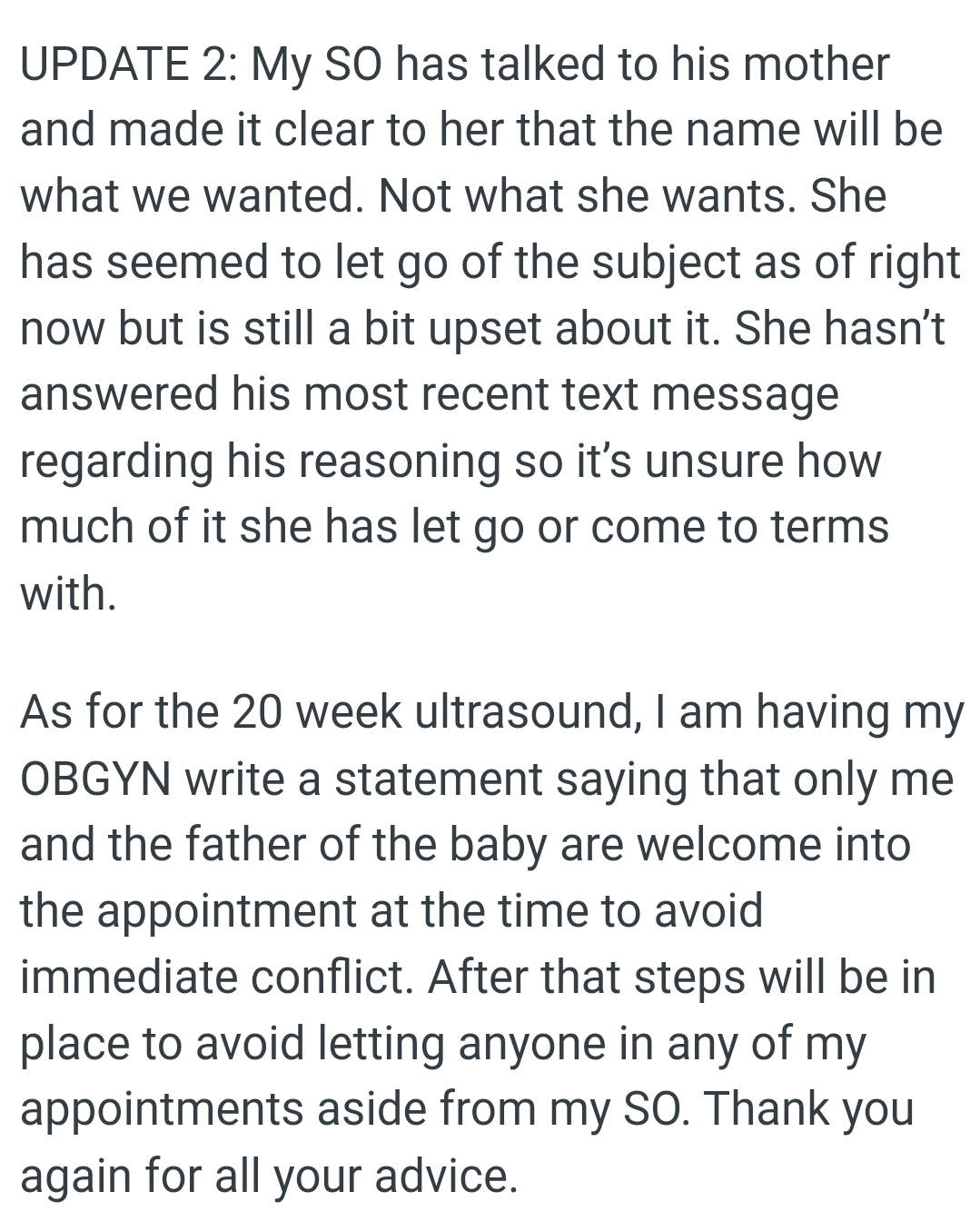 And this is her second update