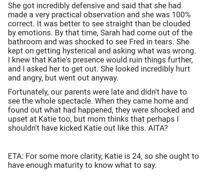 OP ended up kicking Katie out of their house. But their parents aren't happy that it got to that