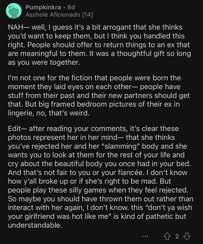 It's weird to have a big framed risqué picture of your ex.