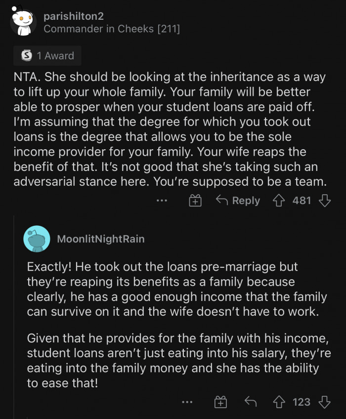 The student loans might be pre-marriage, but they still affect their marriage today.