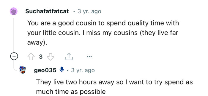 The little girl is lucky to have OP as a cousin