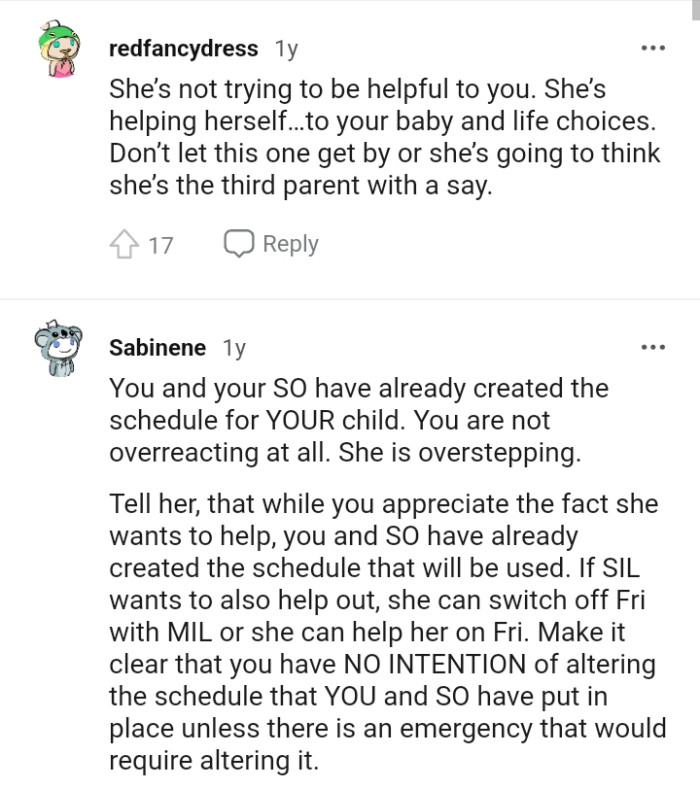 The OP is not overreacting, but the MIL is overstepping her boundaries