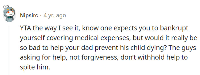 It's a medical bill, not a forgiveness invoice.