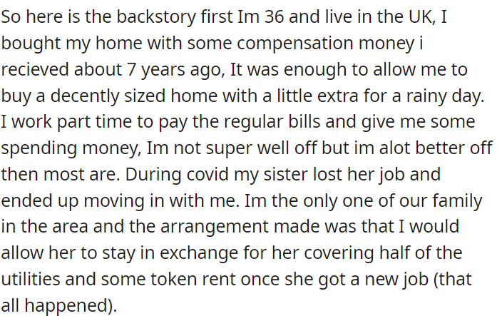 OP is 36 and she bought her home, works part-time, and her sister moved in during COVID.