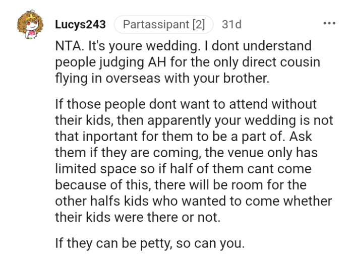 OP's wedding is not that important to be part of