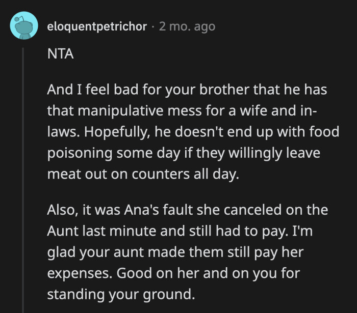 That penalty wasn't OP's fault at all. She didn't make Ana or her mom renegotiate a deal the night before the big event.