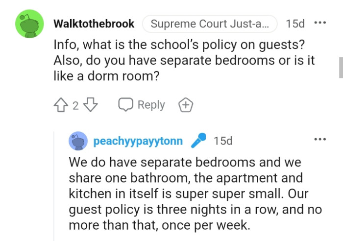 The school's policy on guests
