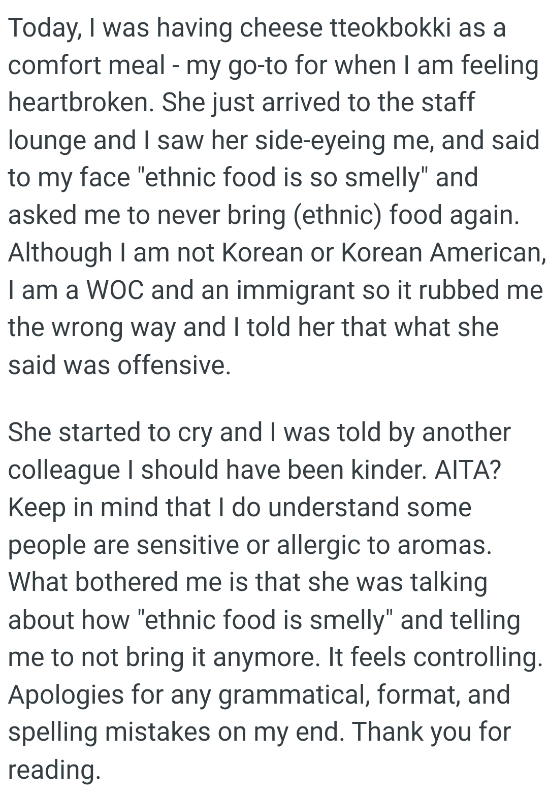 What bothered the OP is that she was talking about how 