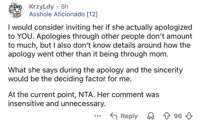 Her comment was insensitive and unnecessary.