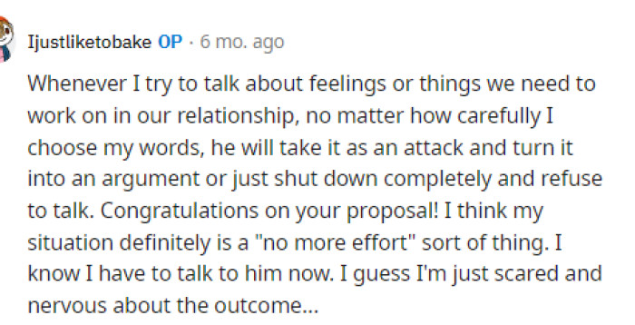 It's clear here that she realizes she needs to talk to him and tell him how she feels about his behavior and how it's making her feel.