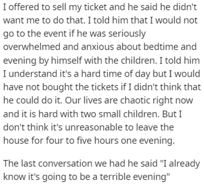 OP Offered to Sell Their Ticket, but the Spouse Refused