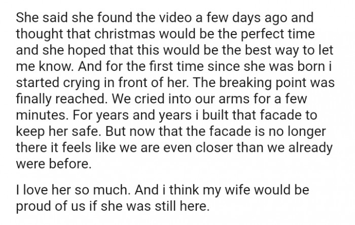 For years, the OP built that facade to keep her safe