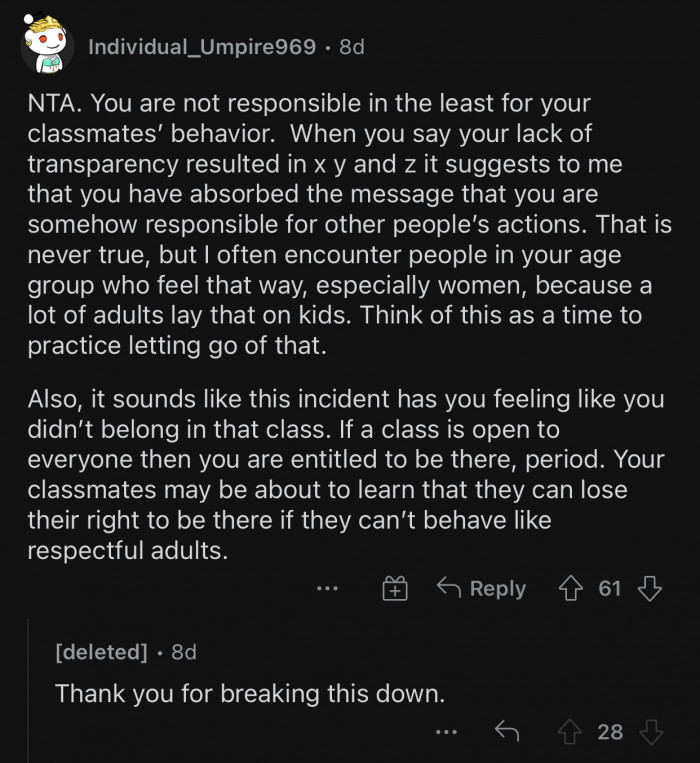 OP has every right to be in that class.